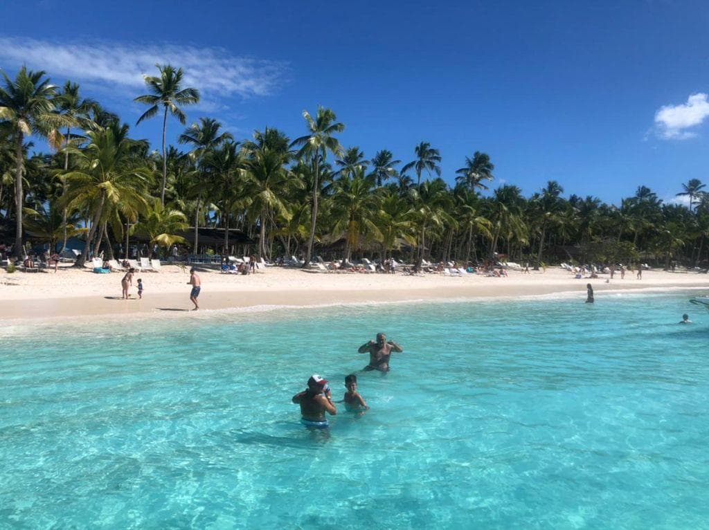 Saona Island tour Punta Cana with clear Caribbean water and palms