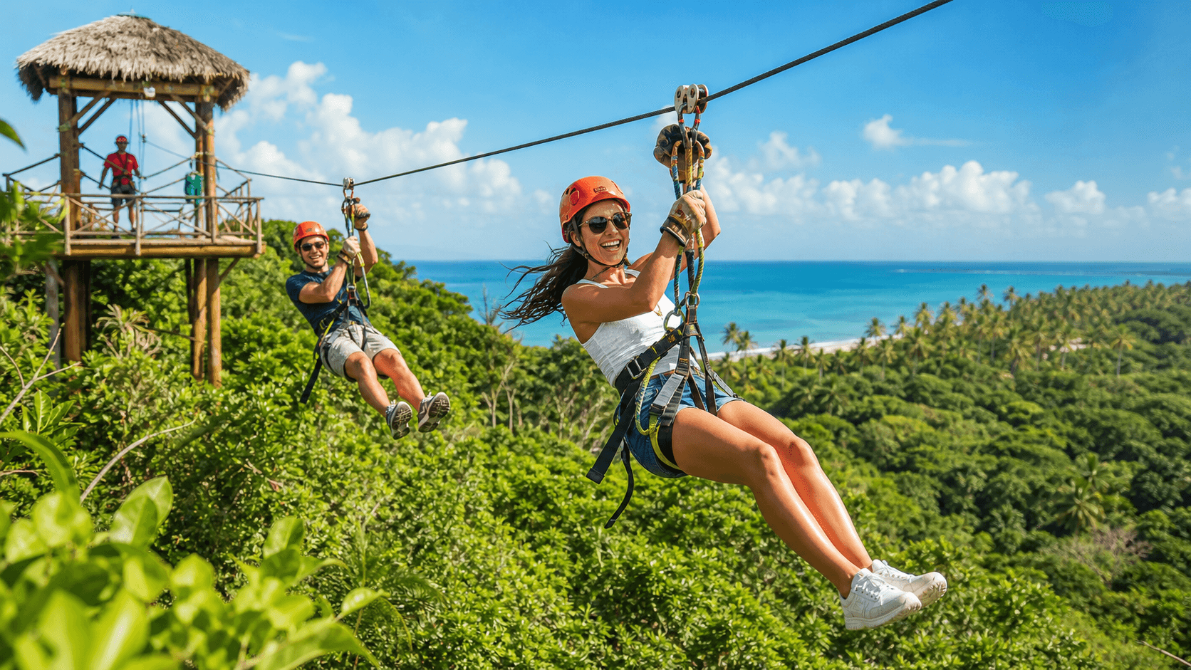 Zipline adventure in tropical Dominican Republic scenery